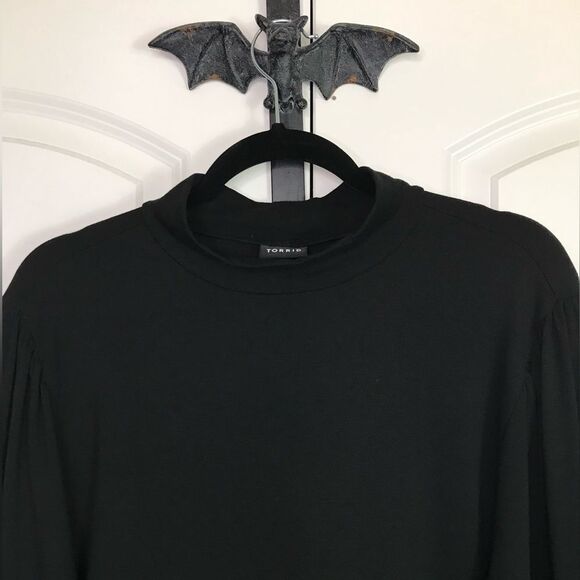 Torrid Black Dress, Puff Sleeves, Soft, Stretchy, High Neck, Sexy, NWT 3X - Picture 6 of 14